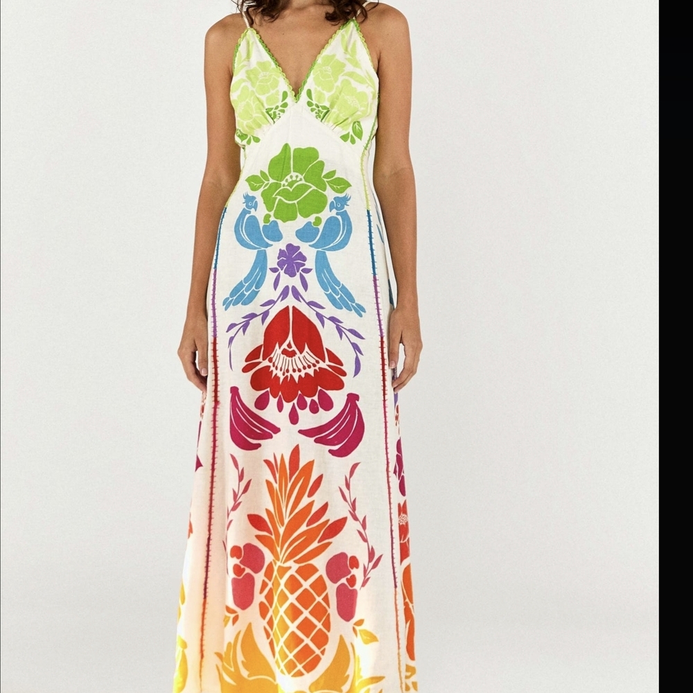 FARM Rio Cream Maxi Dress with Multicolor Floral & Pineapple Print